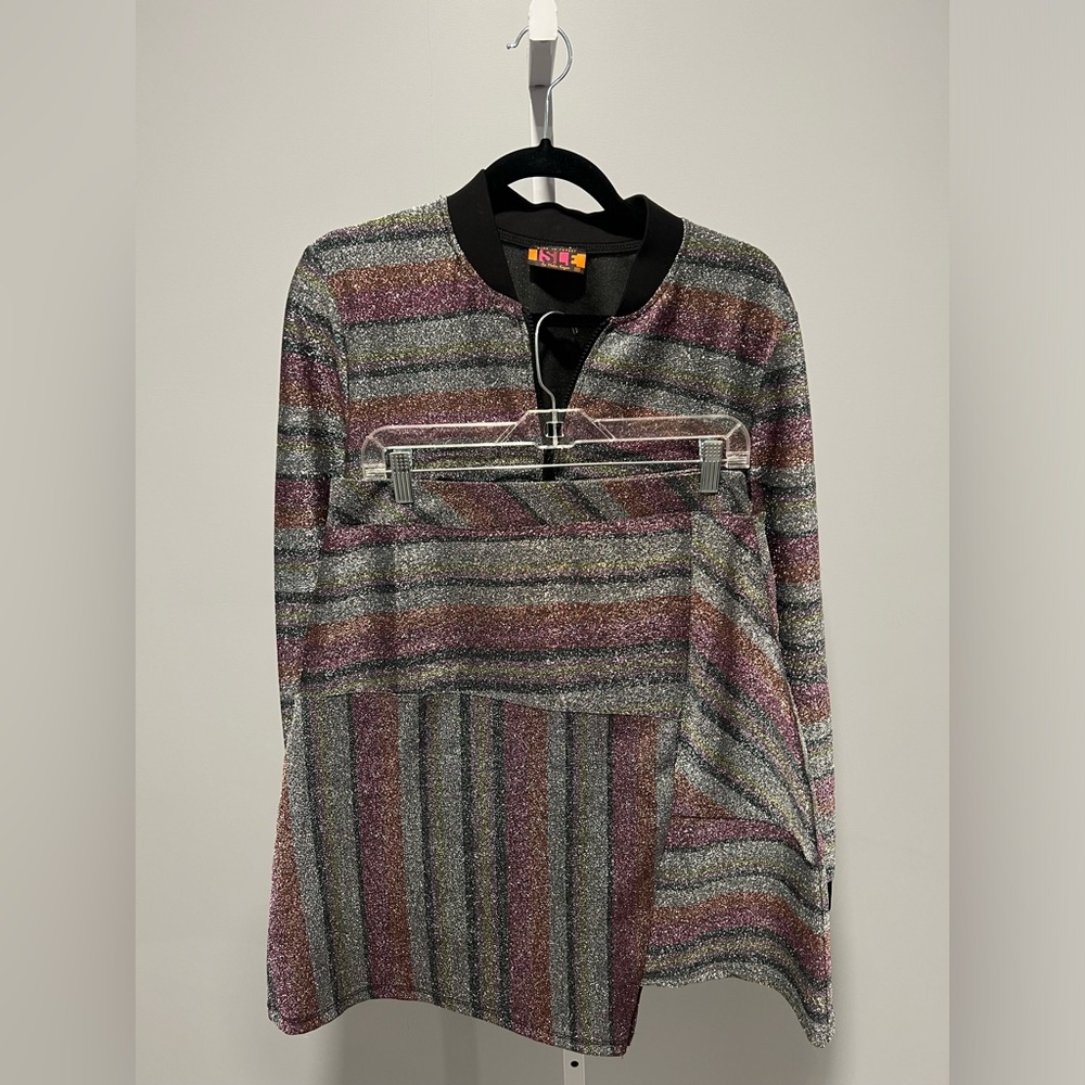 Isle by Melis Kozan Multicolor Shimmer Striped Two Piece Set Jacket Skirt Size L